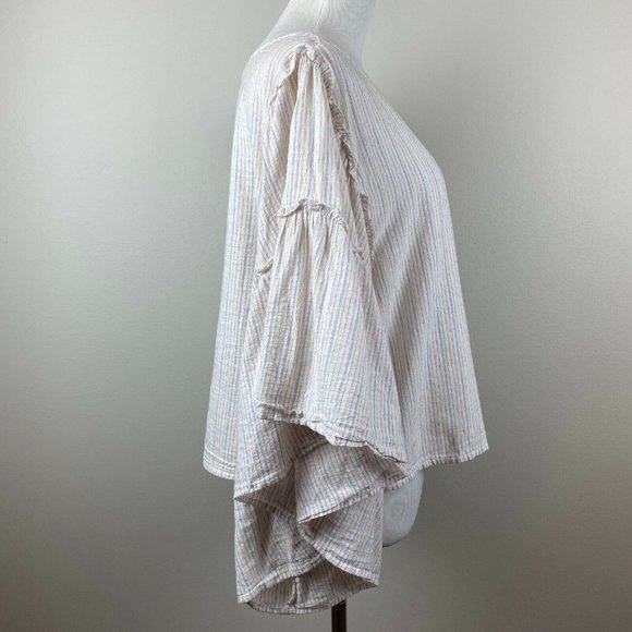 Hippie Laundry Top Women Large Stripe 3/4 Wide Bell Sleeve Ruffle Slight Cropped - Picture 4 of 9